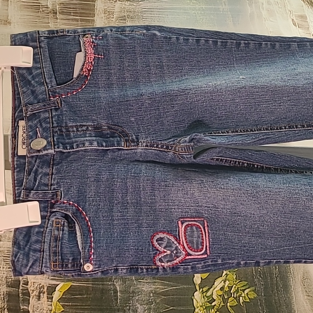 Cherokee girls 12 hearts embroidery bedazzled embellishments denim jeans